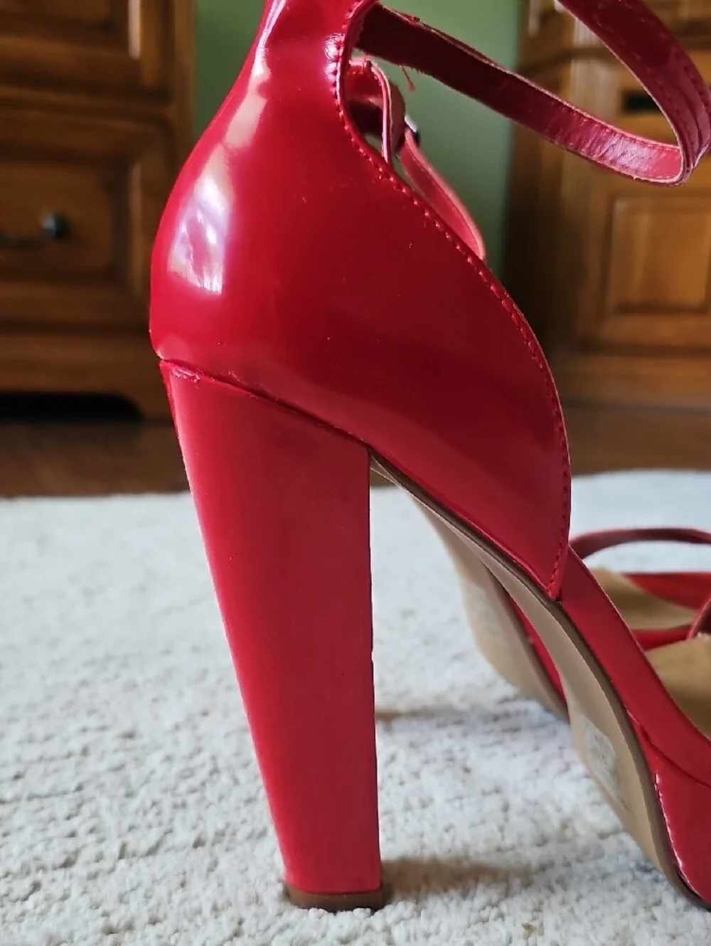 Red High-Heel Ankle-Strap Platform Sandals